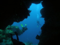   Coral swimthrough Santa Rosa Wall Cozumel Mexico. swim-through swim through Mexico  